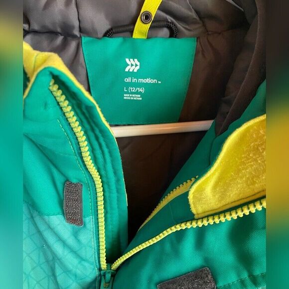All In Motion Jacket Women’s Large Green Yellow Zip Outdoor Snow Winter - Picture 3 of 6